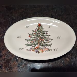 Spode Christmas Tree Soap Dish--footed--green rimmed
